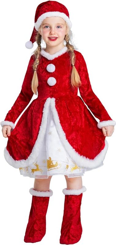 Photo 1 of 7/8 Years-----IKALI Kids Holiday Santa Claus Costume Christmas Dress Holiday Party Dress-up Outfit for Boys Girls Children
