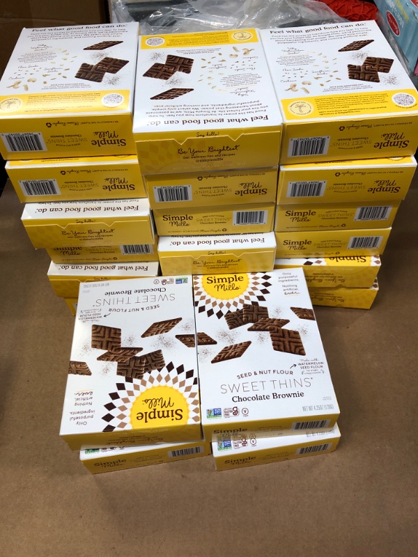 Photo 1 of 22boxes exp date 01/29/2024 ----Simple Mills Sweet Thins Cookies, Seed and Nut Flour, Chocolate Brownie - Gluten Free, Paleo Friendly, Healthy Snacks, 4.25 Ounce  Chocolate 4.25 Ounce  