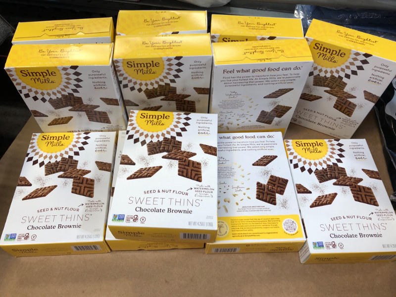 Photo 1 of 12pcs   exp date 01/29/2024----Simple Mills Sweet Thins Cookies, Seed and Nut Flour, Chocolate Brownie - Gluten Free, Paleo Friendly, Healthy Snacks, 4.25 Ounce (Pack of 5) Chocolate 4.25 Ounce (Pack of 5)