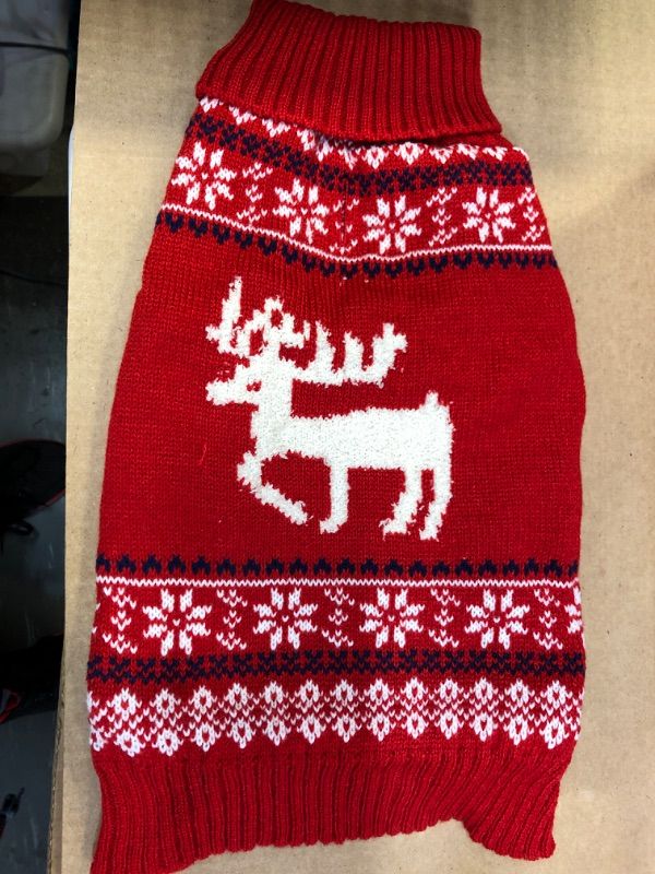 Photo 1 of Large for Small Pets-----KYEESE Dog Sweater Christmas for Small Dogs with Leash Hole Reindeer Dog Knitwear Turtleneck Holiday Dog Clothes 