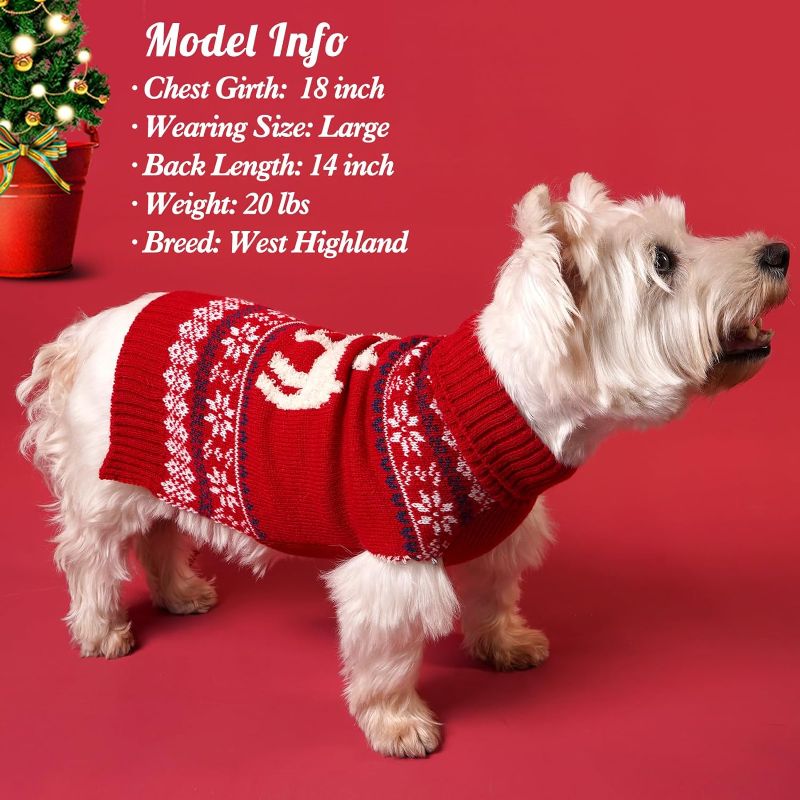 Photo 1 of Large for Small Pets-----KYEESE Dog Sweater Christmas for Small Dogs with Leash Hole Reindeer Dog Knitwear Turtleneck Holiday Dog Clothes 