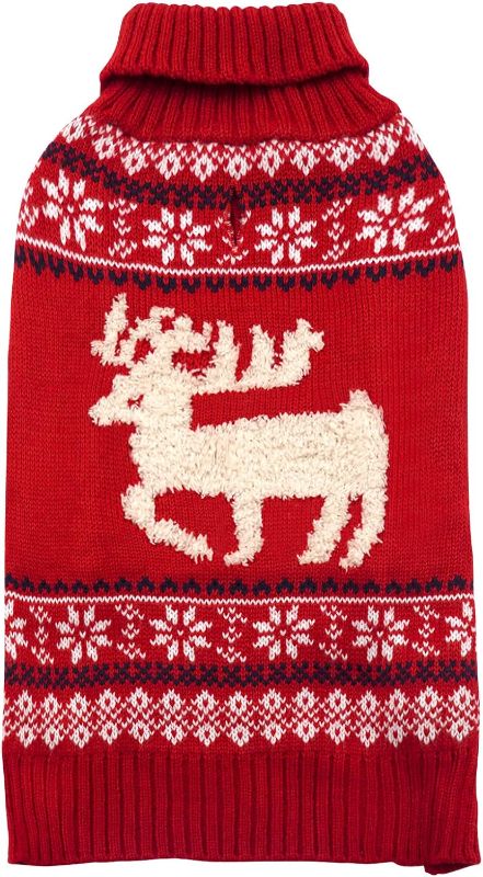 Photo 2 of Large for Small Pets-----KYEESE Dog Sweater Christmas for Small Dogs with Leash Hole Reindeer Dog Knitwear Turtleneck Holiday Dog Clothes 