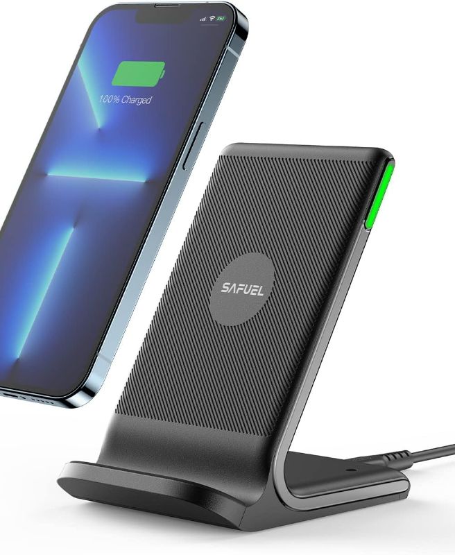Photo 1 of Wireless Charger, 15W Fast Wireless Charging Station, SAFUEL Wireless Charging Stand with Sleep-Friendly Light for iPhone 14 13 12 Pro XR XS 8 Plus Samsung Galaxy S22 S21 S20 Note 10 Ultra Google
