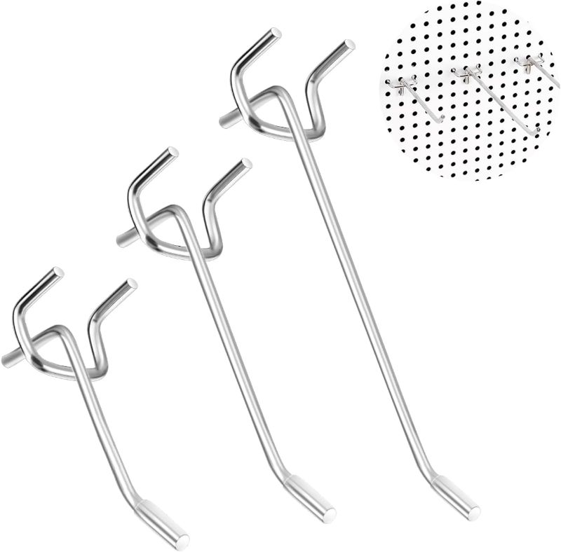 Photo 1 of 100 Pcs Pegboard Hooks 4/6/8Inch Heavy Duty Peg Board Hooks for Hanging Tool Fit 1/4" PegBoard Organizer Accessories Metal Display Hangers Holder with Plastic Tip for Garage Kitchen Store Wall