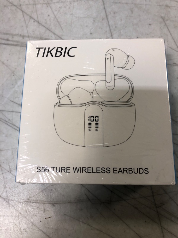 Photo 2 of TIKBIC True Wireless Earbuds Bluetooth Headphones 5.3 Bass Boosted Ear Buds 60H Playtime IPX7 Waterproof Bluetooth Earbuds with Charging Case, 4 ENC Mics Earphones for iPhone Android Laptop TV White