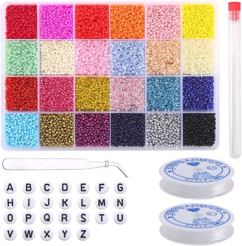 Photo 1 of 
GAVIYE 36000pcs and 24 Colors of 2mm Glass Seed Beads and Letter Beads for Jewelry Making - Kit Includes Small Beads, Alphabet Beads, Tweezers, Beading...