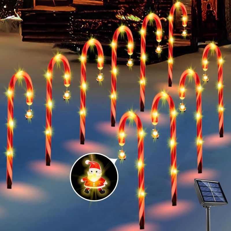 Photo 1 of 
10 Pack Candy Cane Lights Solar Christmas Decorations Outdoor Led Pathway Markers Lights with Santa Claus for Walkway Driveway Lawn Yard Garden Home Indoor Xmas Decor 2-in-1 Rechargeable Solar Power