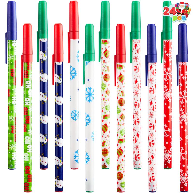 Photo 1 of JOYIN 24 Pcs Christmas Stick Pens, Assorted Patterns Holiday Ballpoint Pen Set for Daily Writings, Event Giveaways, Christmas Home Decor Party Gift