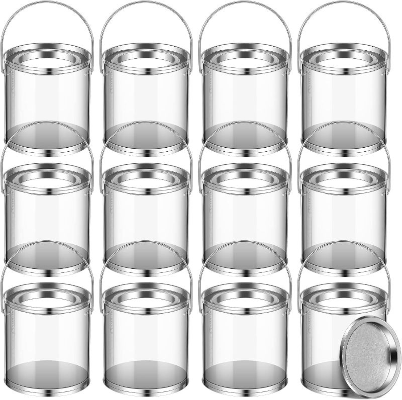 Photo 1 of 
12 Pack Paint Cans Clear Plastic Paint Cans 3 x 3 Inches Mini Empty Bucket with Lids Small Transparent Paint Containers for Art Crafts Candy DIY Projects..