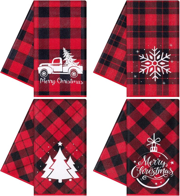 Photo 1 of 
MCEAST 4 Pack Merry Christmas Kitchen Towels Oversized Red and Black Buffalo Plaid Christmas Dish Towels Absorbent Christmas Decorative Drying Dish Cloths...