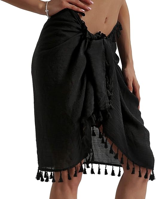 Photo 1 of Eicolorte Beach Sarong Pareo Womens Semi-Sheer Swimwear Cover Ups Short Skirt with Tassels