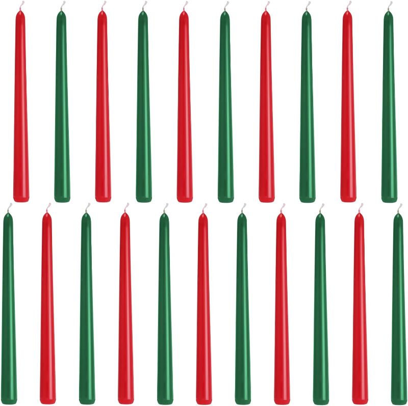 Photo 1 of 21 Pieces Christmas Unscented Taper Candles Set 10 Inch Red and Blackish Green Candlesticks Christmas Quality Candles Candles Set for Wedding Celebration Party Favors