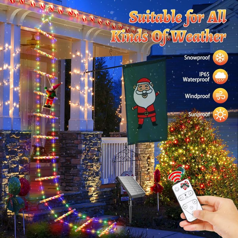 Photo 1 of 2023 Newest Outdoor Christmas Decorations, 10ft Solar Christmas Ladder Lights with Santa Claus & Top Star, 8 Modes Colorful Waterproof Christmas Decorations Outside Window Wall Roof Xmas Tree Deco