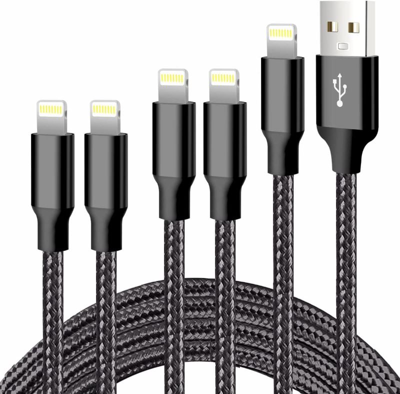 Photo 1 of cugunu iPhone Charger, 5 Pack 3/3/6/6/10FT Apple MFi Certified USB Lightning Cable Nylon Braided Fast Charging Cord Compatible for iPhone 14/13/12/11/X/Max/8/7/6/5/SE/Plus/iPad - Black