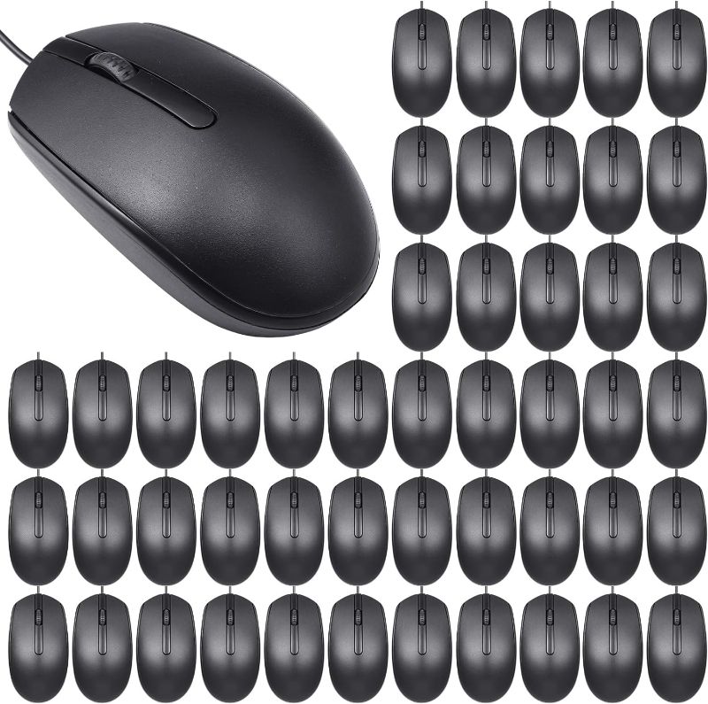 Photo 1 of Xuhal 50 Pcs Black USB Wired Mouse Bulk 1000 DPI 3 Button Corded Computer Mouse Cable Mouse Gaming Mouse Office Home Optical Mouse Plug in Mouse Compatible with MacBook PC Laptop