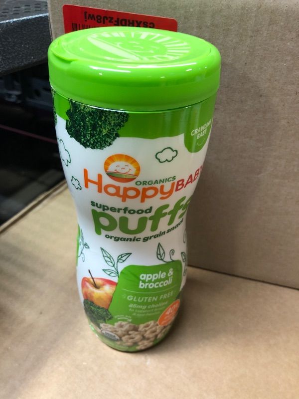 Photo 2 of 1pc--exp date 10/2024  Happy Baby Apple Organic Puffs - 2.1 oz canister