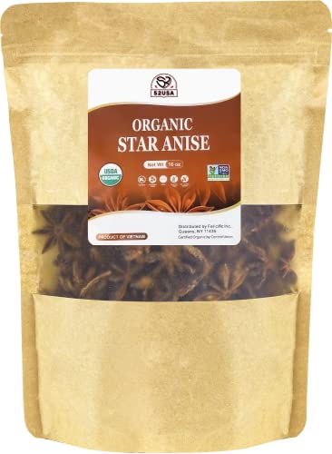 Photo 1 of 52USA Organic Star Anise, 16 Ounce (Pack of 1), NON-GMO Verified Chinese Star Anise Whole, Dried Star Anise Pods for Tea and Baking

