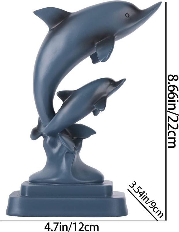 Photo 1 of DOVDOV Dolphin Couple Statue, Blue Home Decor, Dolphin Decorations, Modern Home Decor, Resin Marine Animal Decor for Men's Office, Entrance Desk, Shelf Decorative Statues
