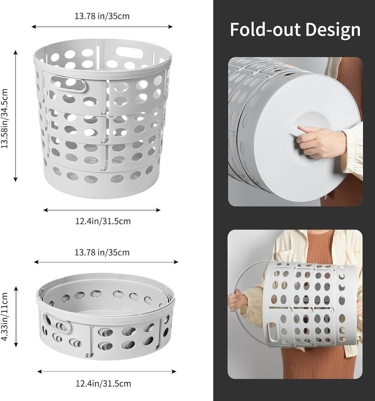 Photo 3 of 1pc--Joyask Foldable Plastic Laundry Basket, Grey, Portable and Space-Saving
