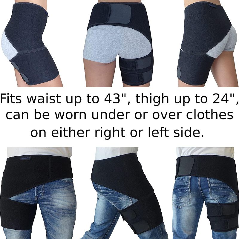 Photo 2 of Hip Brace for Sciatica Pain Relief,Compression Support Wrap for Sciatic Nerve, Pulled Thigh, Hip Fle??r Strain, Groin Injury, Hamstring Pull,Sacroiliac Joint Support Stabilizer for Men, Women (Black)
