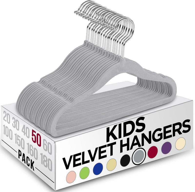 Photo 1 of Utopia Home Kids Hangers Velvet (50 Pack) - 11 Inch Durable Baby Hangers for Closet - Perfect Toddler Hangers Non Slip for Everyday Use (Grey)
