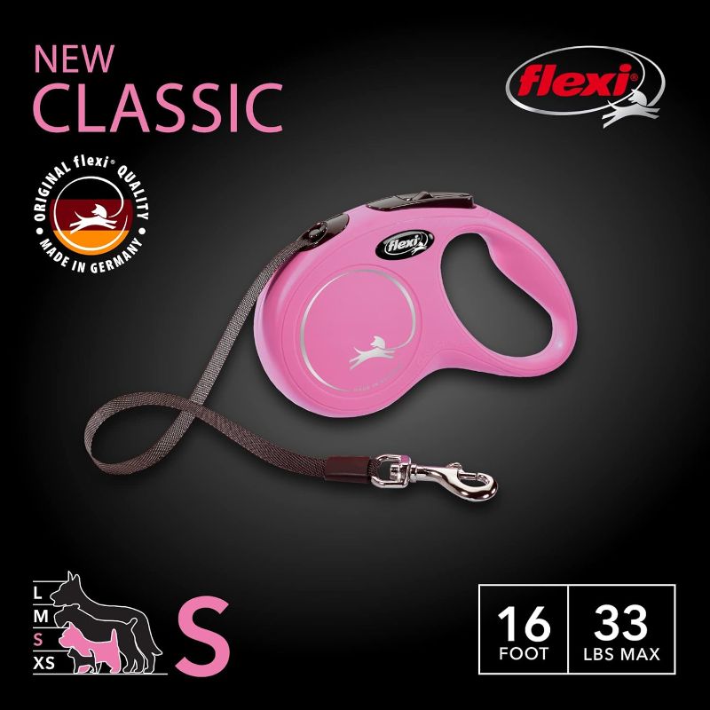 Photo 2 of FLEXI New Classic Retractable Dog Leash (Tape), 16 ft, Small, Pink
