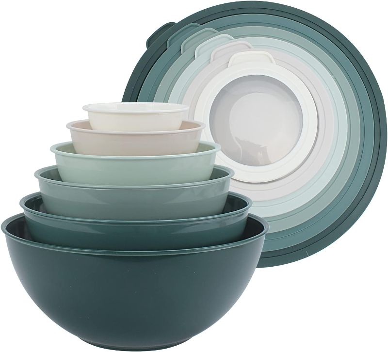 Photo 1 of COOK WITH COLOR Nesting Mixing Bowls - 12 Piece Plastic Bowl Set with Lids, Microwave Safe (Green)
