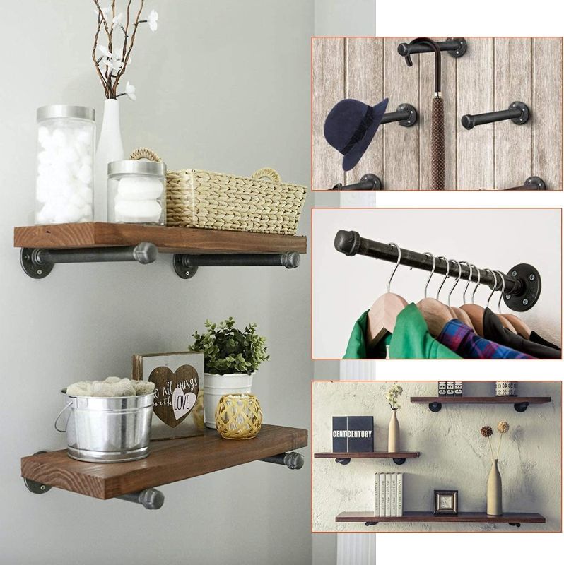 Photo 1 of 4 Pack Industrial Pipe Wall Shelf Bracket, Black DIY Wall Mounted Floating Shelf, Rustic Farmhouse Vintage Style Heavy Duty Decorative Flanges Brackets (12 inch)
