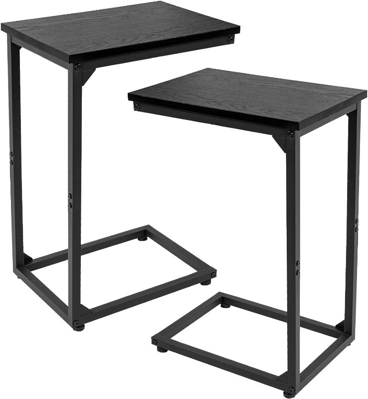 Photo 1 of AMHANCIBLE C Shaped End Table Set of 2, Side Tables for Sofa, Couch Table for Small Space, TV Trays for Living Room Bedroom, Metal Frame,Black HET02CBK
