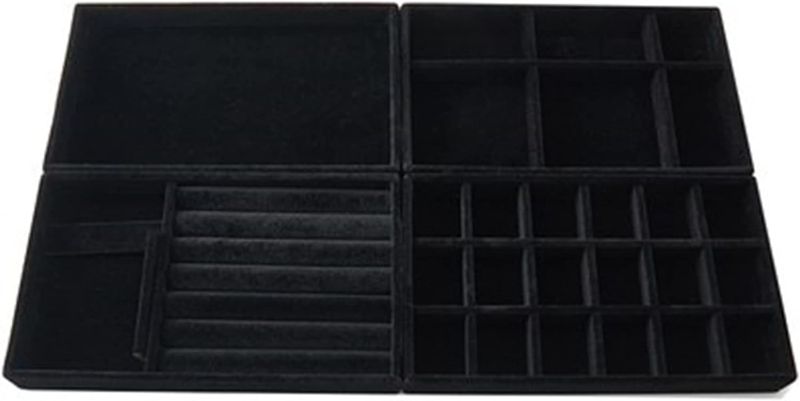 Photo 1 of CLA JLT Black Stackable Velvet Jewelry Organizer for Drawers Inserts Earrings Bracelets Necklace Rings Accessories Trays Set of 4 (BLACK A)
