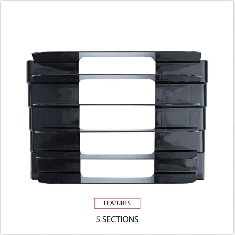 Photo 1 of Desktop File Organizer, Mail Organizer, 5 Compartments Office Inclined Desk Step Sorter, for Easy access to your files, Invoices, Letters and more - Black, Eco-Friendly
