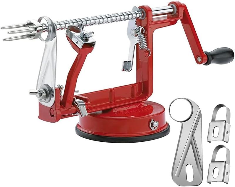 Photo 1 of Apple Peeler Corer, Long lasting Chrome Cast Magnesium Alloy Apple Peeler Slicer Corer with Stainless Steel Blades and Powerful Suction Base for Apples and Potato(Red)
