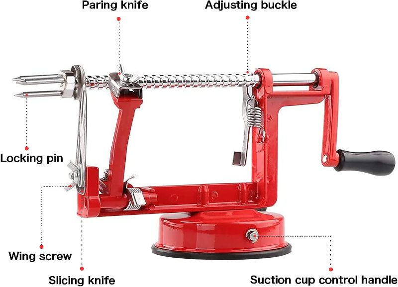 Photo 1 of Apple Peeler Corer, Long lasting Chrome Cast Magnesium Alloy Apple Peeler Slicer Corer with Stainless Steel Blades and Powerful Suction Base for Apples and Potato(Red)
