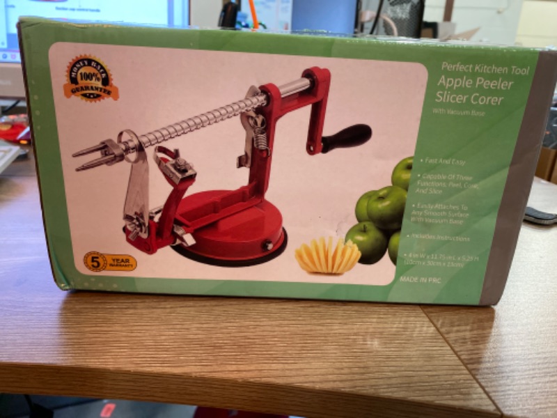 Photo 4 of Apple Peeler Corer, Long lasting Chrome Cast Magnesium Alloy Apple Peeler Slicer Corer with Stainless Steel Blades and Powerful Suction Base for Apples and Potato(Red)
