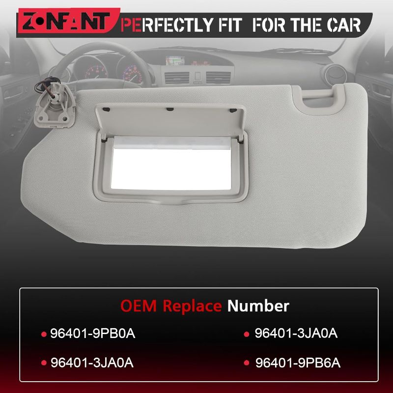 Photo 2 of ZONFANT Grey Left Driver Side Sun Visor with Lamp and Mirror Without Sunroof Compatible with 2014-2017 Infiniti QX60 JX35, 2013-2018 Nissan Pathfinder, Replace#96401-9PB0A
