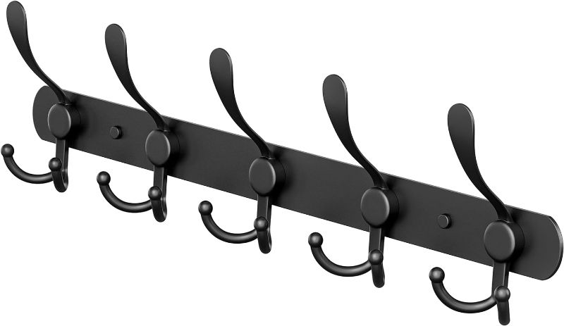 Photo 1 of SAYONEYES Black Coat Rack Wall Mount with 5 Tri Hooks for Hanging – 16 Inch Heavy Duty Stainless Steel Rustic Coat Rack Wall Mount – Hat Rack, Hanger, Clothes, Jacket Hooks Wall Mount – 1 Pack
