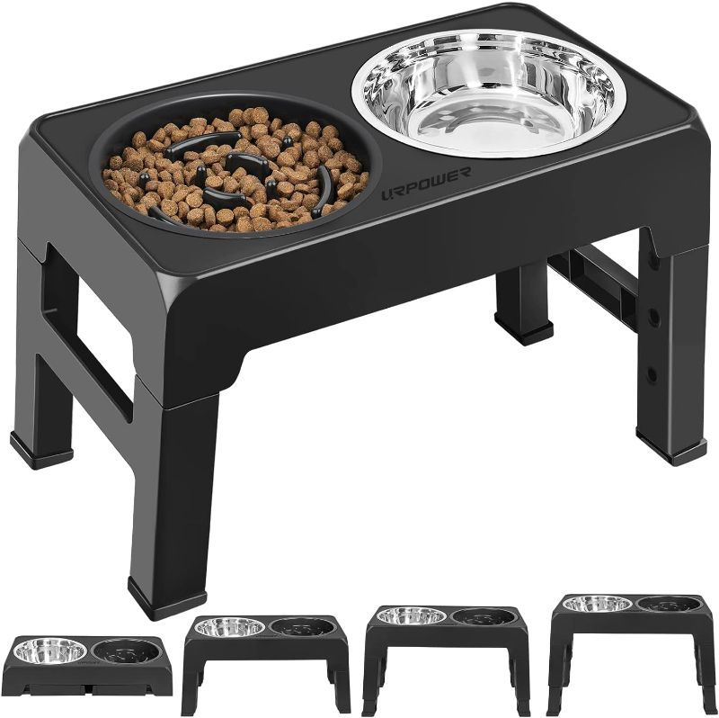Photo 1 of URPOWER Raised Slow Feeder Dog Bowls 4 Height Adjustable Elevated Dog Bowls with Stainless Steel Dog Water Bowl and Dog Slow Feeder Non-Slip Dog Food Bowls Stand for Small Medium Large Dogs and Pets
