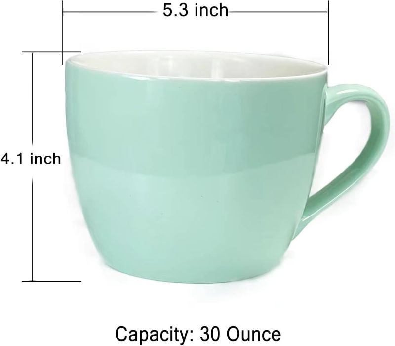 Photo 2 of MECOWON 30 OZ Porcelain Coffee Mugs, for Soup, Cereal and Salad (Turquoise)
