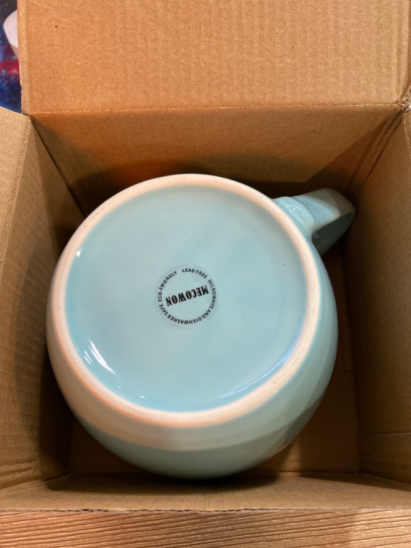 Photo 1 of MECOWON 30 OZ Porcelain Coffee Mugs, for Soup, Cereal and Salad (Turquoise)
