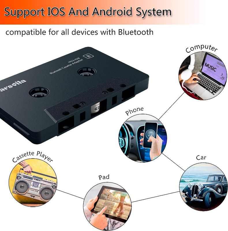 Photo 4 of Arsvita Car Audio Bluetooth Wireless Cassette Receiver, Tape Player Bluetooth 5.0 Cassette Aux Adapter, Black
