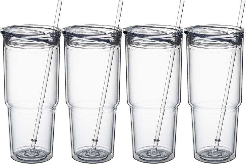 Photo 1 of MEWAY 30oz/4 pcs Classic Insulated Tumblers,Double Wall Acrylic Tumbler with Lid?Reusable Plastic Insulated Tumblers with Straw?for cold drinks, sand ice, whatever you like(transparent,4 pack)
