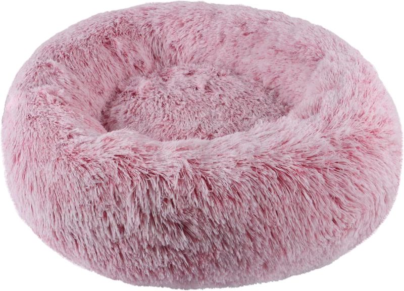 Photo 1 of ZEJEUER Cat Bed, Small Dog Bed, Round Donut Washable Plush Fluffy Faux Fur Soft Cushion Beds for Indoor Pets
