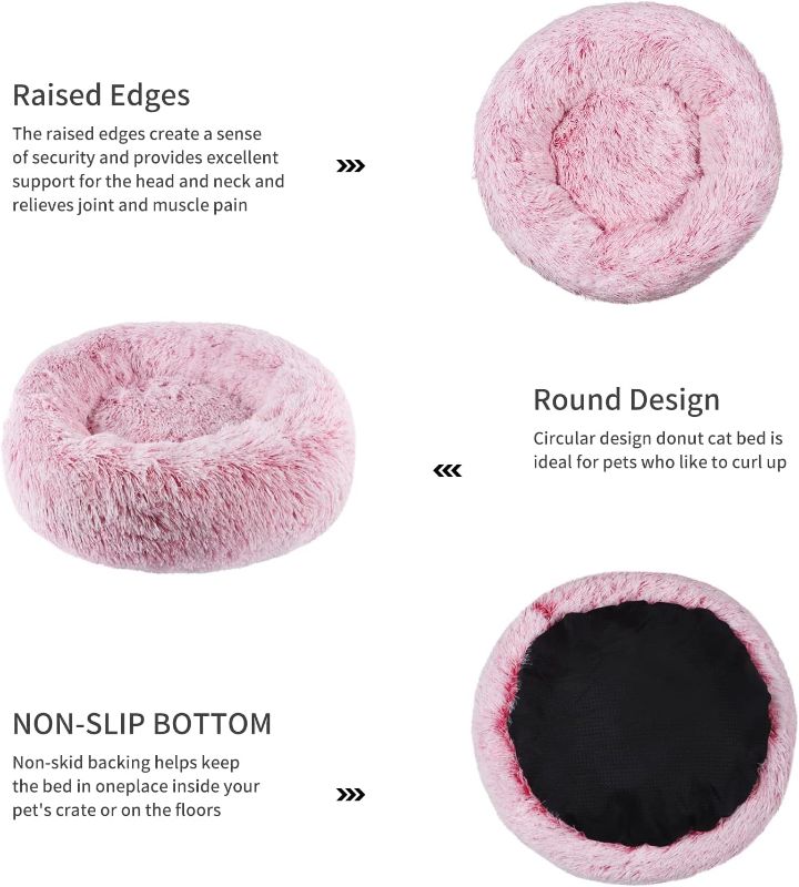 Photo 2 of ZEJEUER Cat Bed, Small Dog Bed, Round Donut Washable Plush Fluffy Faux Fur Soft Cushion Beds for Indoor Pets
