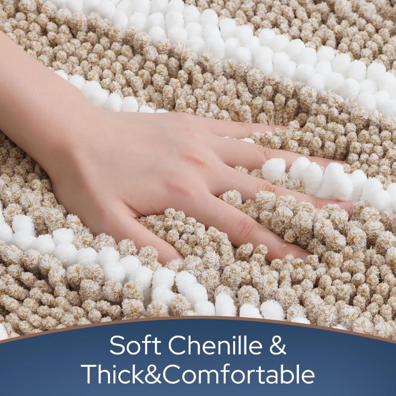 Photo 1 of Cationic Dye Chenille Bathroom Rugs Sets , Extra Soft Absorbent Non Slip Machine Washable Bath Mats (32"x20"+17"x24", Beige)
