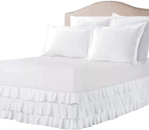 Photo 1 of Multi Ruffled White Full Bed Skirt – Hotel-Quality Ruffles for Full Beds with 16" Drop – Dust Ruffle Full Bedskirt for Easy Fitting with Brushed Fabric (White, Full Multi-Ruffle Bed Skirt)
