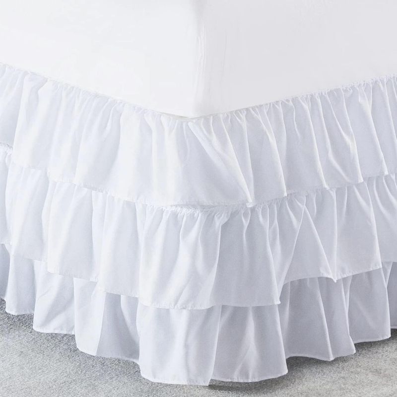 Photo 2 of Multi Ruffled White Full Bed Skirt – Hotel-Quality Ruffles for Full Beds with 16" Drop – Dust Ruffle Full Bedskirt for Easy Fitting with Brushed Fabric (White, Full Multi-Ruffle Bed Skirt)
