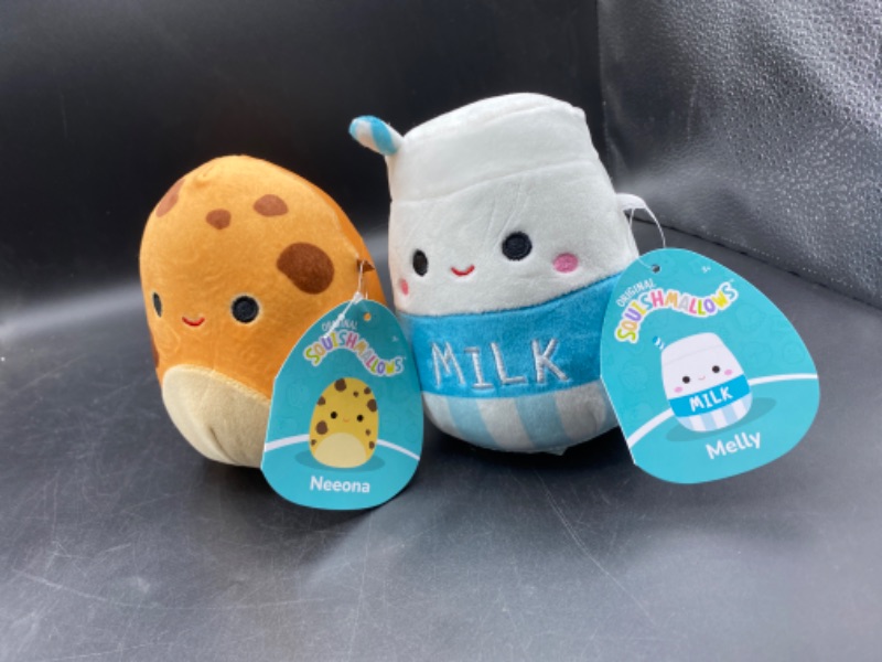 Photo 2 of Squishmallows Oficial Kellytoy Food Squad Plush Toys Soft Plush Animal (8 Inch, Neeona Cookie & Melly Milk Set)
