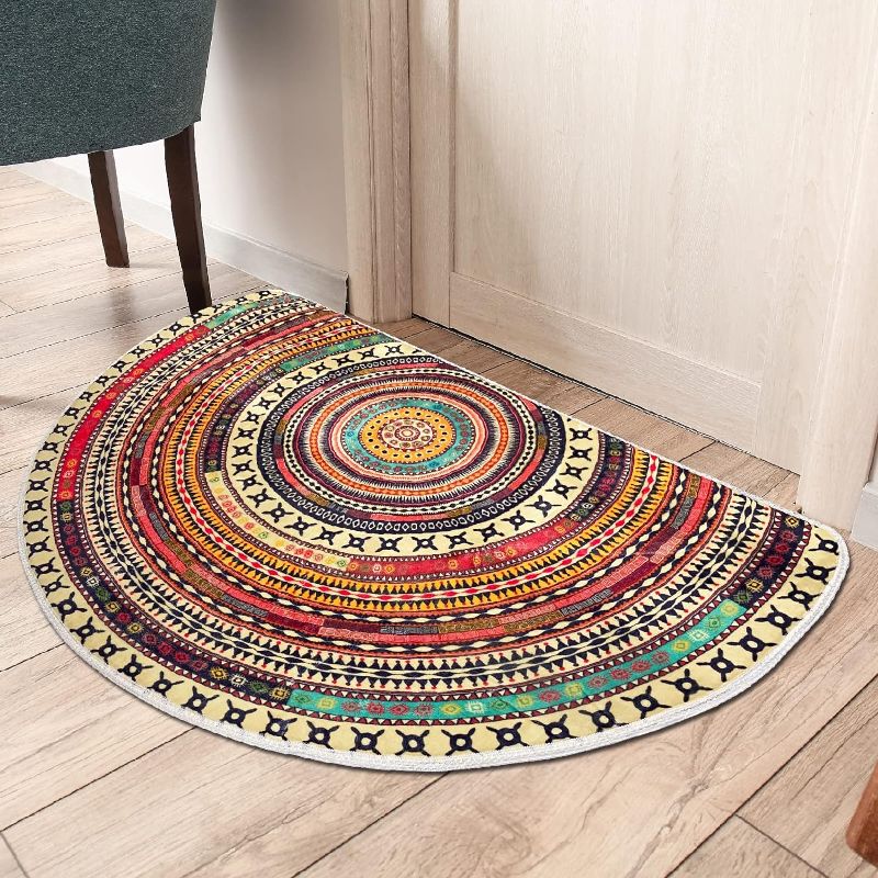 Photo 1 of Boho Half Round Indoor Entrance Rug Doormats 36x24 Inches Absorbent Non-Slip Bedroom Front Back Outdoor Welcome for Entryway Machine Washable, Bohemia Ethnic Style Pattern
