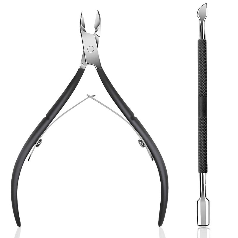 Photo 1 of Ejiubas Cuticle Trimmer with Cuticle Pusher Cuticle Nipper Professional Grade Stainless Steel Cuticle Remover Cutter Clipper Durable Pedicure Manicure Tools (Black)
