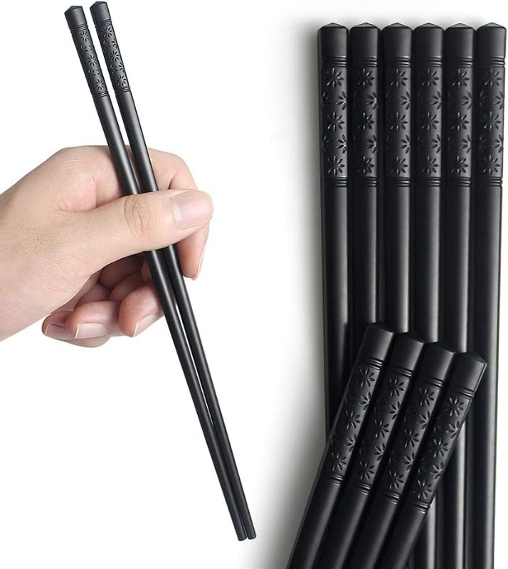 Photo 1 of Chopsticks, YFWOOD 10 Pairs Fiberglass Chopsticks - Reusable Japanese Chinese Chopsticks Dishwasher Safe, Non-Slip,9.4 Inch- Black